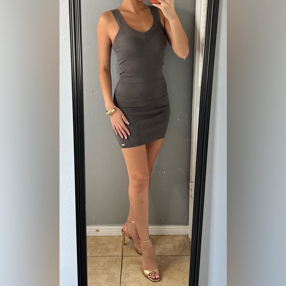 Guess Y2K gray knit bandage mini dress XS bodycon night out party Kim K style - Picture 3 of 16